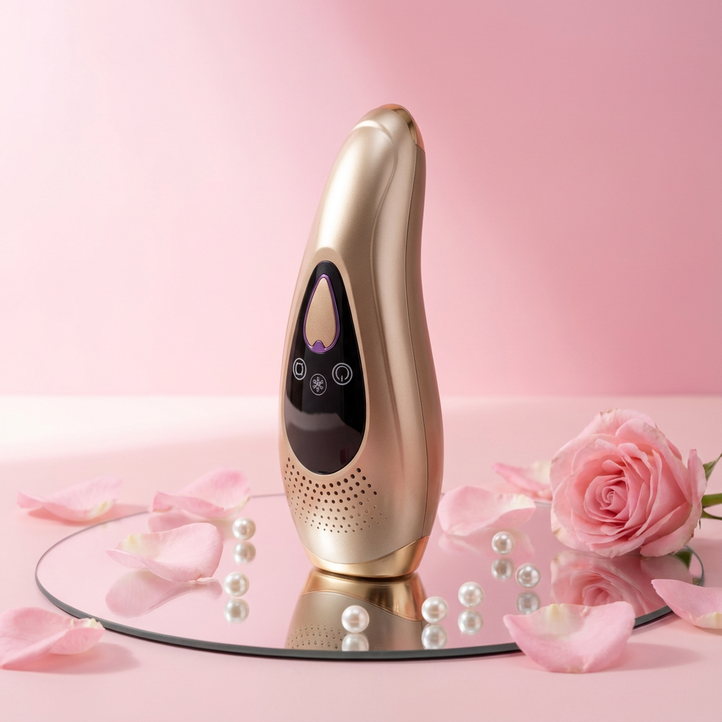 Appareil à lumière pulsée posé sur un mirroir.