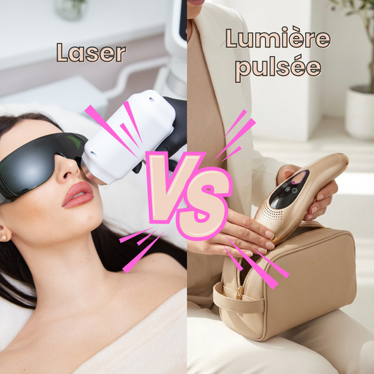 Illustration comparative entre traitement laser et épilation à lumière pulsée.